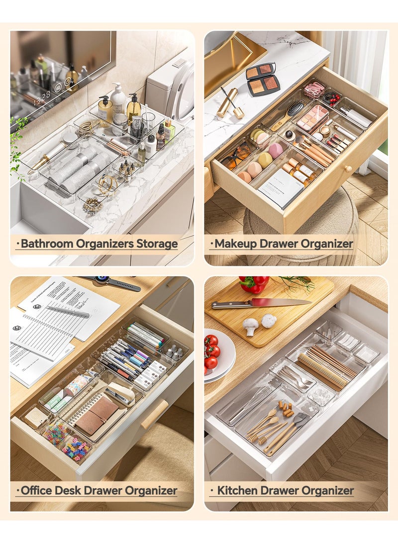 LODROC 25 PCS Plastic Drawer Organizers Set, 4 Sizes Vanity Organizer, Makeup and Desk Drawer Organizer Trays, Organization and Storage for Makeup Jewelry Office Kitchen Gadgets (Clear) - Image 3